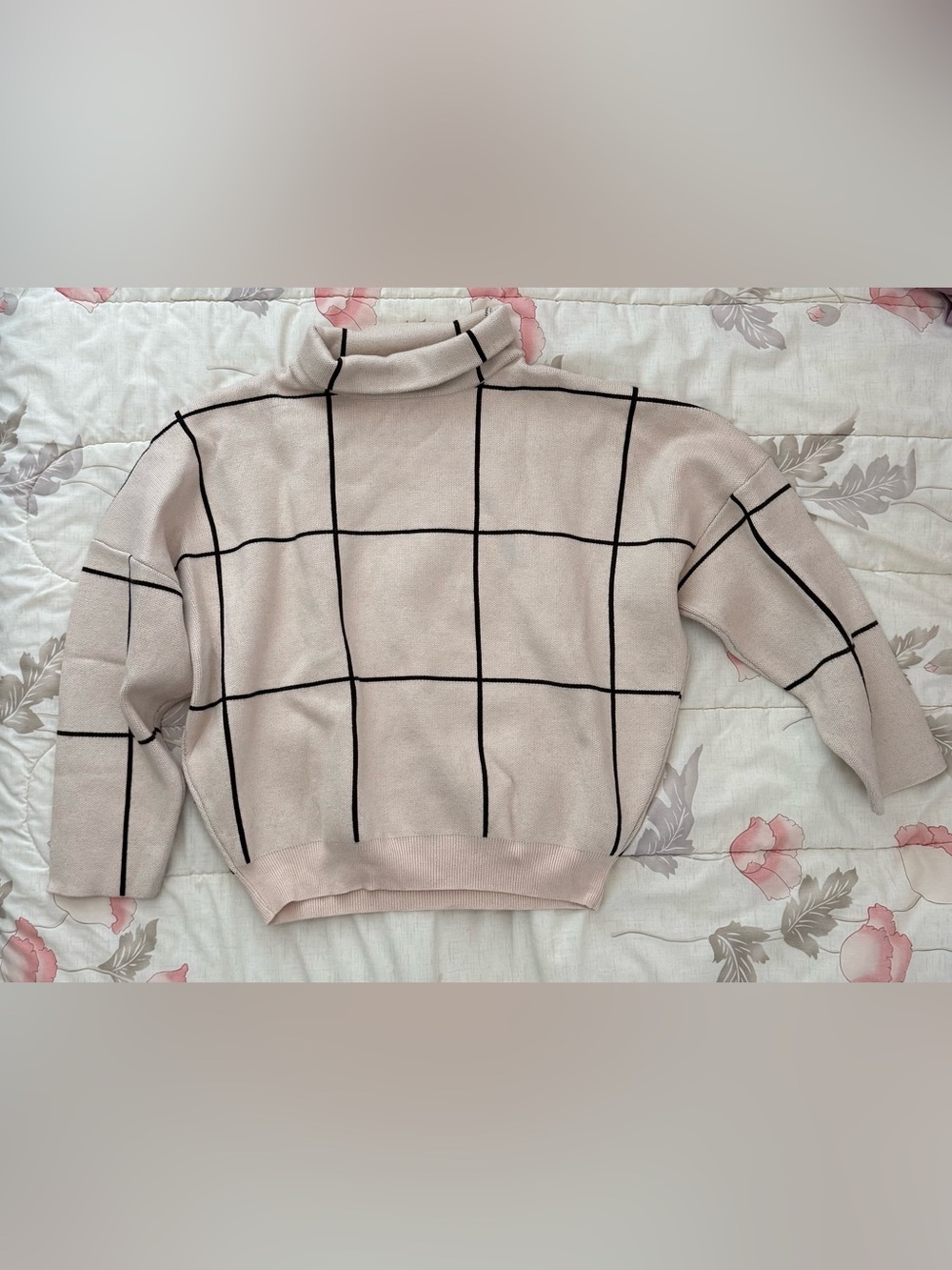 Chicwish Cream Windowpane Turtleneck Sweater